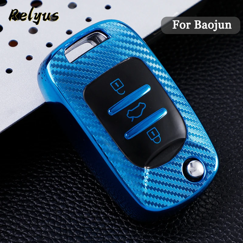 

TPU Carbon Grain Car Key Case Cover for Baojun 510 730 560 310 E200 530 Key Shell Fob Auto Accessories