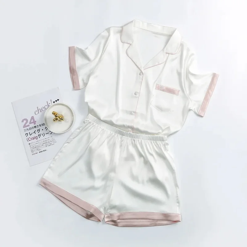 QWEEK Silk Women's Pajamas Plus Size Sets Sleepwear Heart Embroidery Nightwear Female Woman 2 Pieces Pijama Pyjamas 3XL 4XL