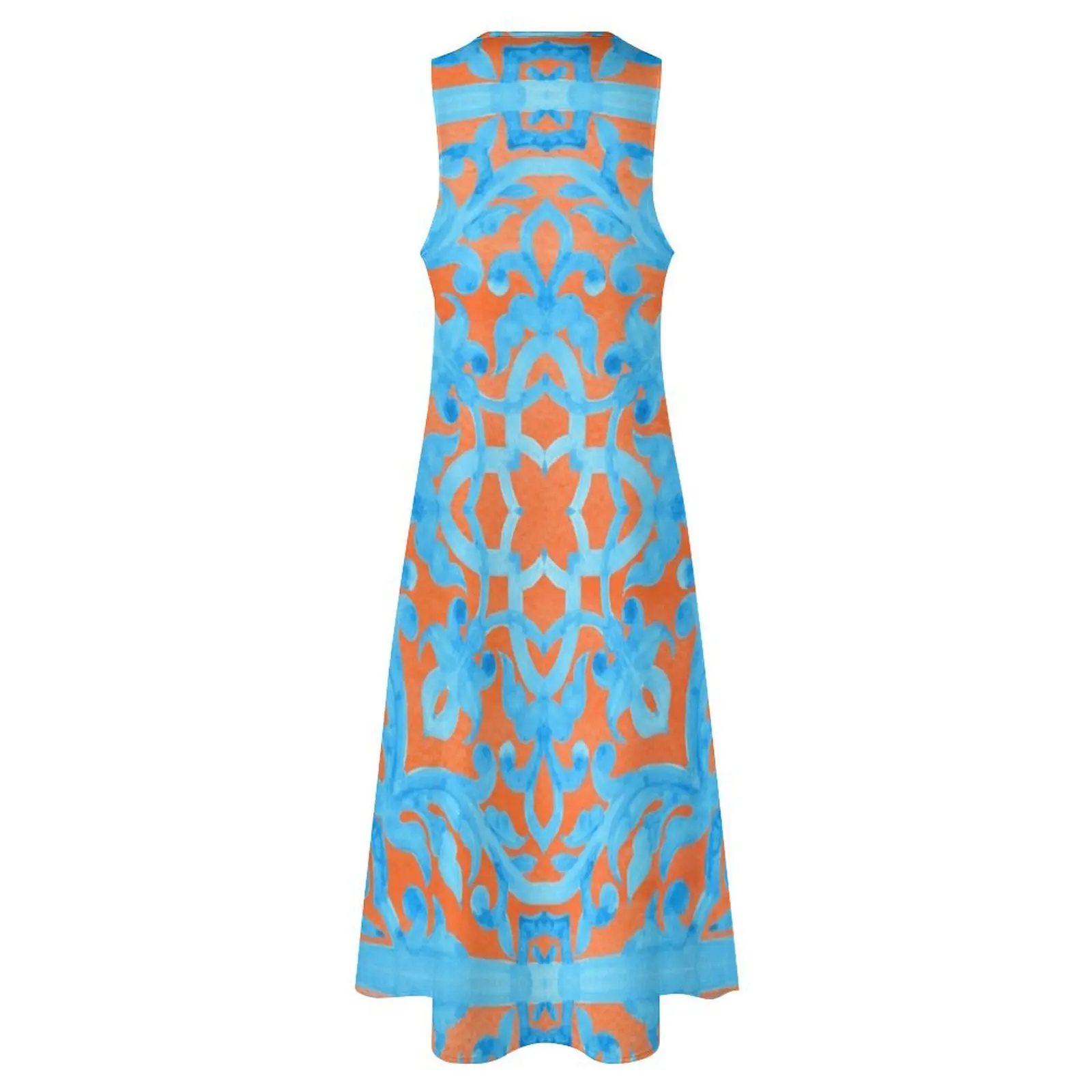 Португальская плитка азулежо. Длинное платье женская одежда корейское стильное