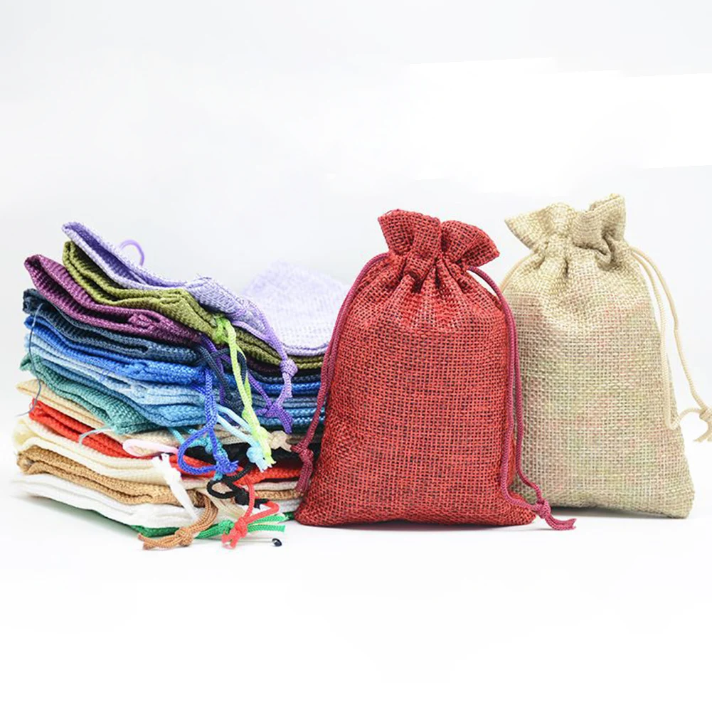 

1pc Jute Gift Bags Burlap Bag Jewelry Bag Packing Drawstring Pouches for Packaging Favor Candy Present Jewelry Display 9x12cm