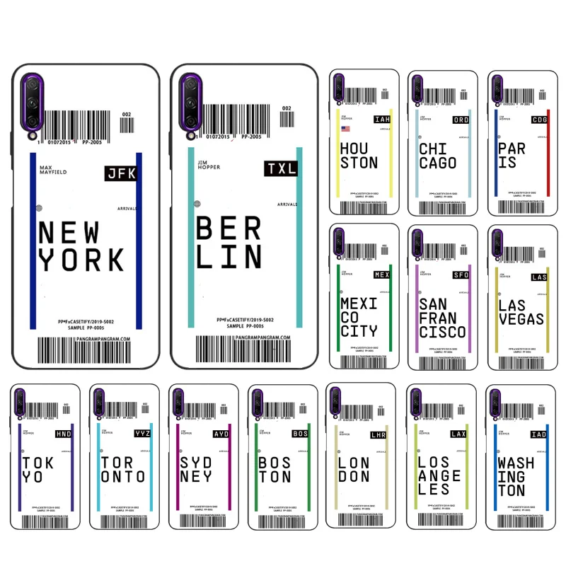 

Air ticket USA Paris Tokyo Label Phone Case for Huawei P50 Pro P30 P40 Lite P40Pro P20 lite P10 Plus Mate 20 Pro Mate20 X