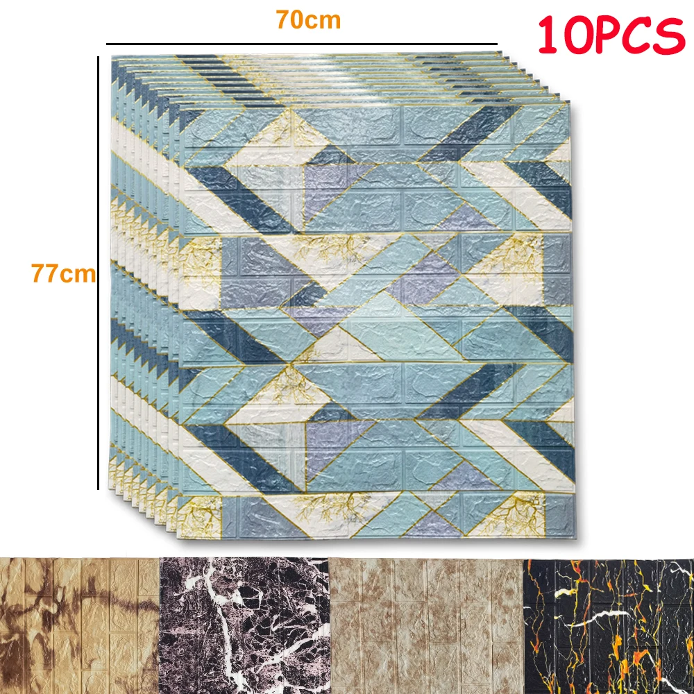 

10Pcs 3D Wall Stickers Self Adhesive Panels Foam Home Luxury Decor DIY Wallpaper Living Room Bathroom Background Marble Sticker
