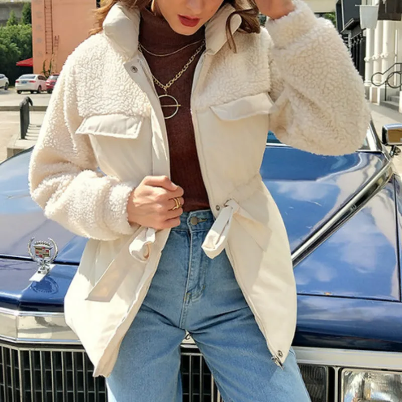 Ladies Fashion Parka Coat Warm Stand-up Collar Waist Long Sleeve Women Coat High Street Down Jacket 2021 New Autumn and Winter