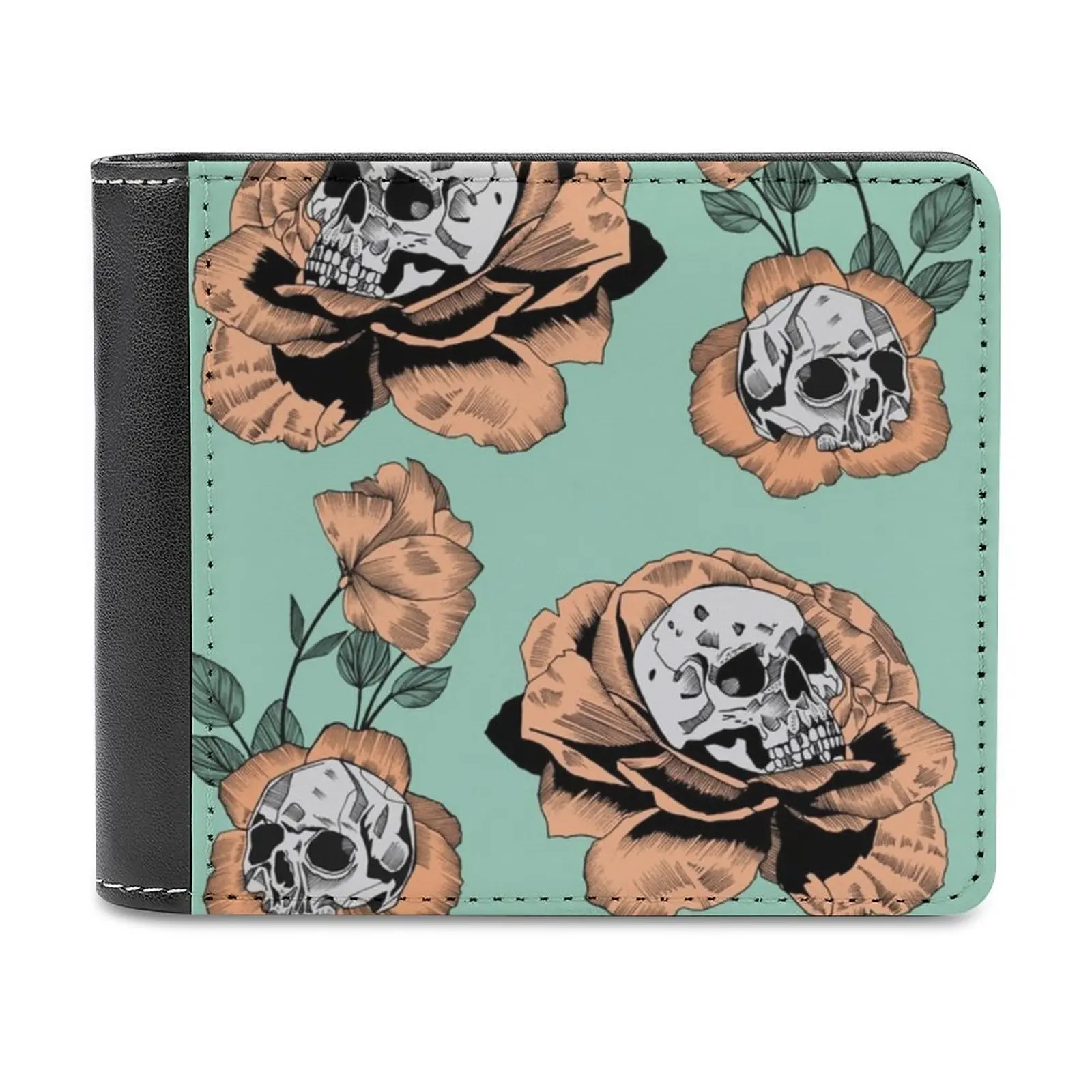 

Flower Skull Pattern Leather Wallet Men's Wallet Diy Personalized Purse Father'S Day Gift Flowers Pattern Skull Pattern Pattern