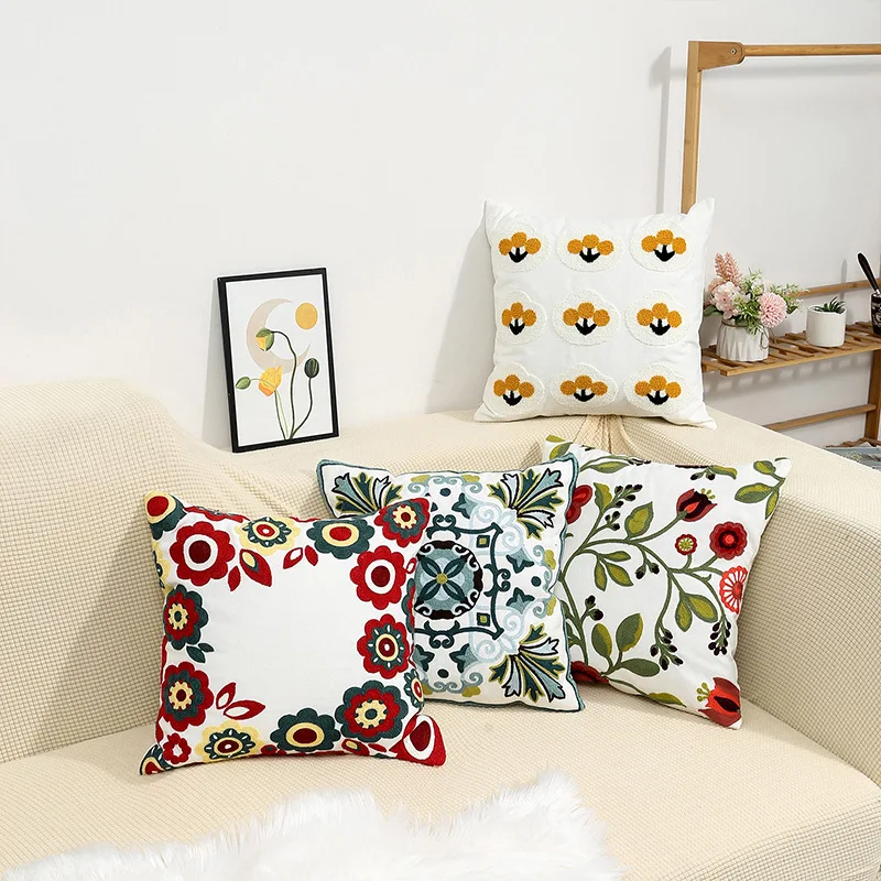 

Sofa Home Decor Cushion Cover Canvas Towel Embroidered Floral Pillow Cover Rustic Throw Pillow Covers Living Room Decorative