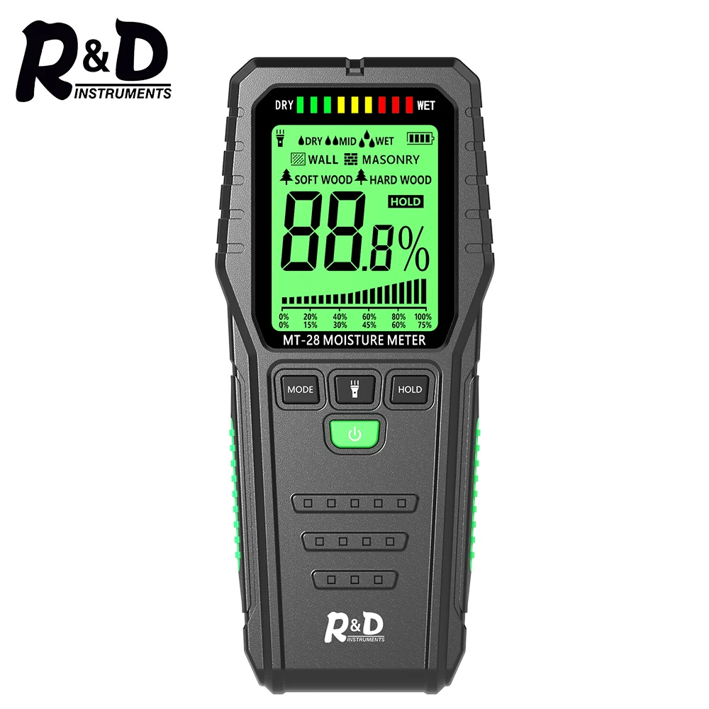 

R&D MT28 Inductive Wood Moisture Meter Digital Electrical Tester Measuring tool LCD Display Ectromagnetic Wave Timber Hygrometer