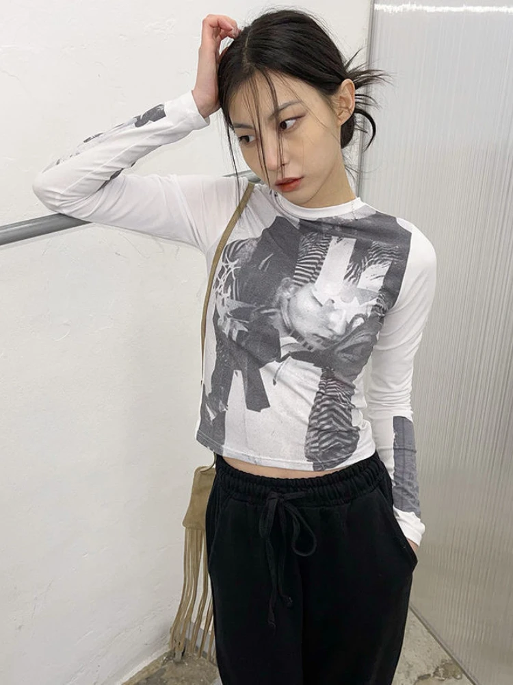 Футболка женская базовая с длинным рукавом и винтажным принтом Y2k