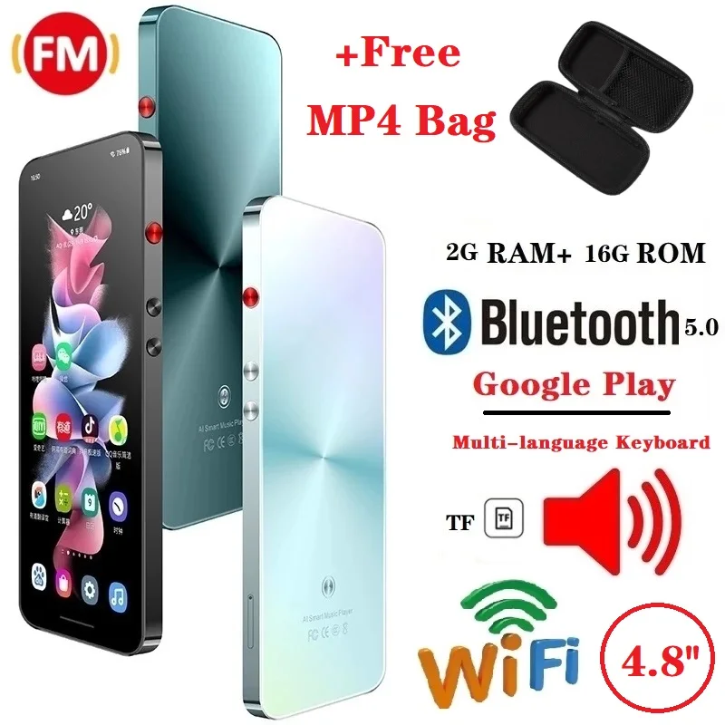 Multiple Languages Wifi Bluetooth MP4 Player 16GB Google Play Android Touch Screen HIFI Music MP4 Video Player TF Card Speaker