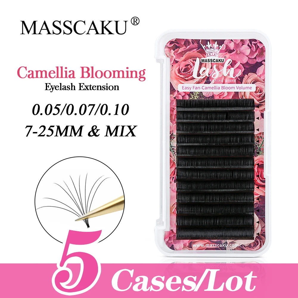

MASSCAKU Eyelash Extensions Easy Fan Lashes 0.05 D Curl 8-20Mix Length Auto Blooming Lasting Self Fanning lashes(5 pcs/lot)