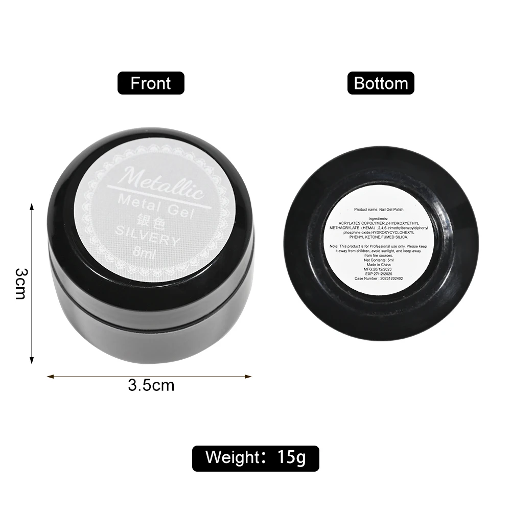 Гель-лак для ногтей с металлической живописью серебристый хром 3D металлическая