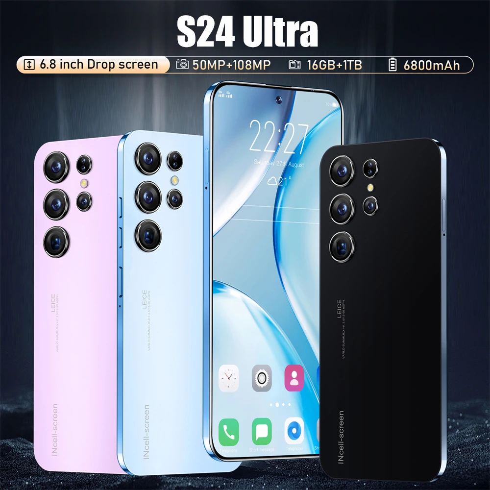 

S24 ультра новые телефоны 6,8 HD экран смартфон оригинальный телефон 5G 4G Две Sim-карты Celulares Android 13 разблокированный 72 МП 6800 мАч сотовый телефон