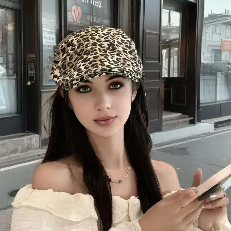 Фото Модная бейсболка с леопардовым принтом — женская винтажная шляпа Snapback в стиле ретро, стильный молочный узор на весну/осень №4