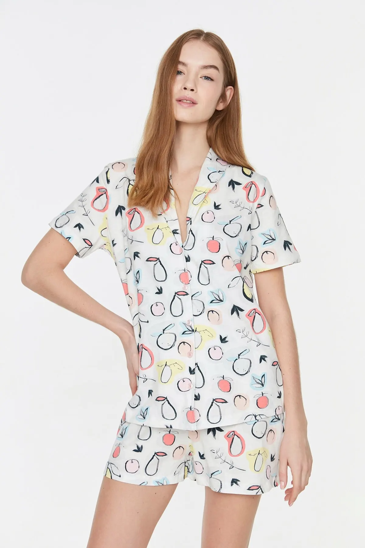 

Женская пижама с разноцветным узором, трикотажная пижама для сна и отдыха, ночное белье, ночная рубашка, одежда для сна, повседневная домашн...