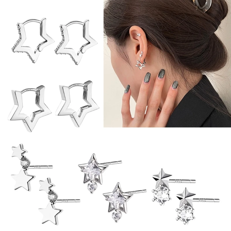 

Fashion Small Five-pointed Stud Earrings Cute Hoop Earrings Punk Piercing Earring Cartilage Jewelry 264E