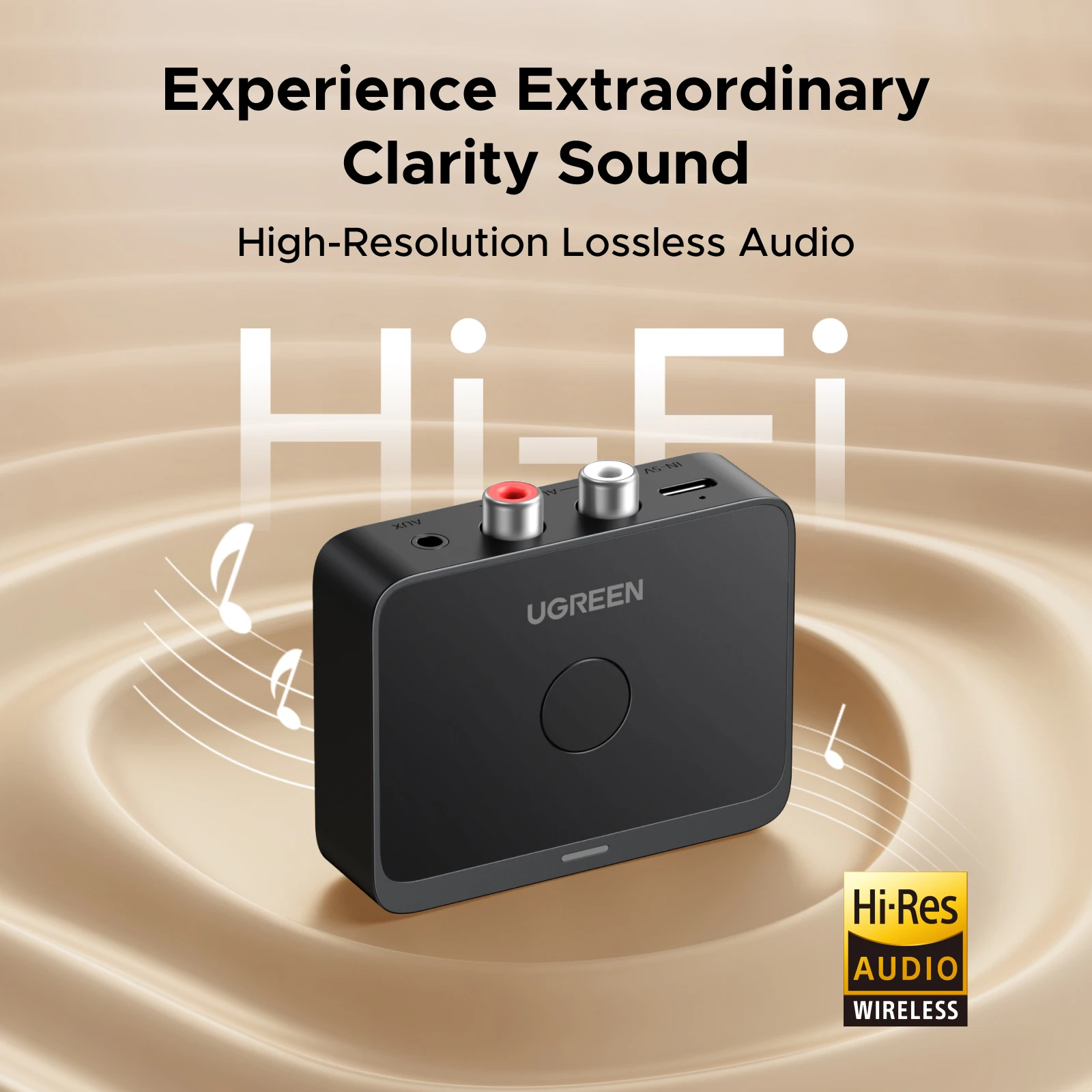Фото UGREEN AUX Bluetooth-приемник LDAC AAC Hi-Fi 3,5 мм разъем 2RCA RCA аудио Bluetooth 6,0 адаптер приемники 15 часов для автомобильного динамика ПК №3