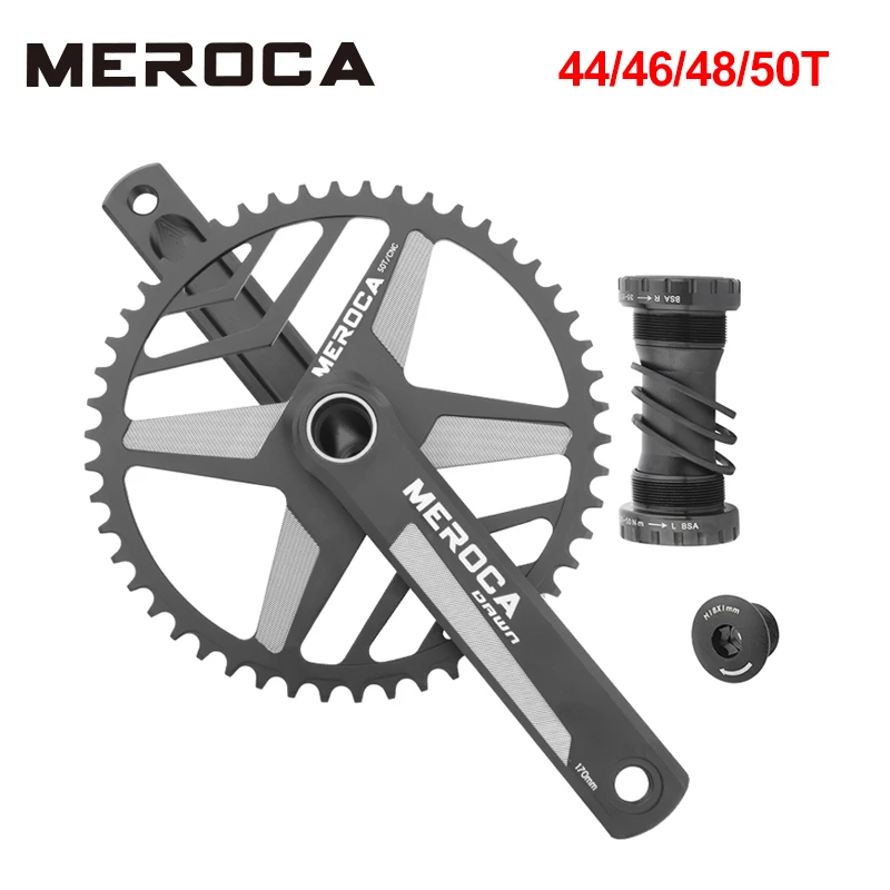 

MEROCA Road bike Crankset 10/11 Speed Single Sprocket 44/46/48/50T Crank chainwheel Black 170mm Folding Bicycle Accessories