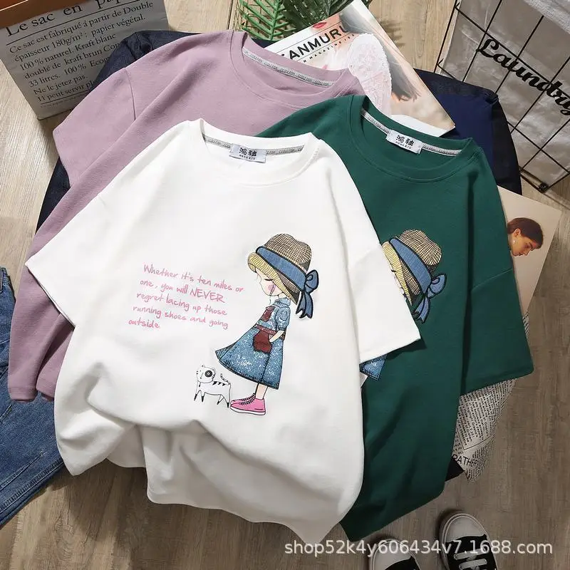 

Lovely Girls Cotton Short Sleeve T-shirt New Children's Summer Sweatshirt Kids Cartoon Pattern Clothes 4 6 7 8 10 11 12 13Yrs