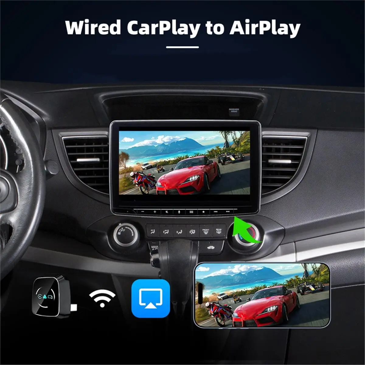Фото Можно приобрести адаптер 3-в-1 для преобразования проводного CarPlay в беспроводной, беспроводной донгл для Android Auto, Airplay, интеллектуальные автомобильные системы, AI Smart Box. №5