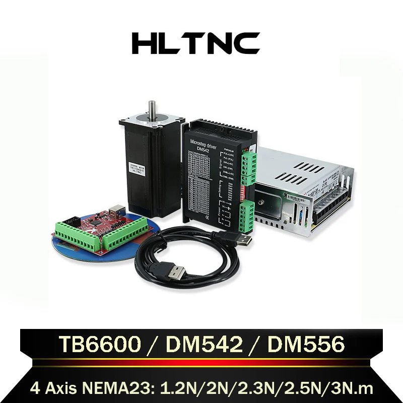 

4-осевой шаговый двигатель NEMA23, шаговый двигатель с открытым контуром, 3 Нм, 3 А, двигатель постоянного тока + Драйвер DM556/DM542/TB6600 для гравировал...