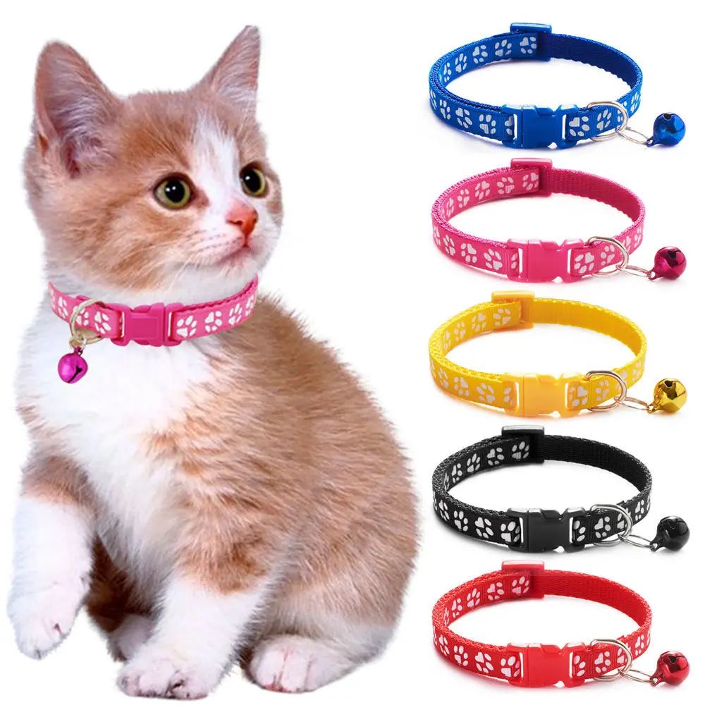 

Cute Paw Print Adjustable Kitten Collar Bell Tie Cat Pet Puppy Colourful cats pets kitten accessories per collars cat tag
