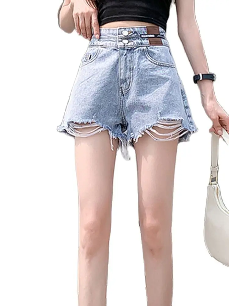 

Casual all-match denim shorts 2022 summer ripped loose wide-leg pants high-waisted thin shorts fashion women's clothing