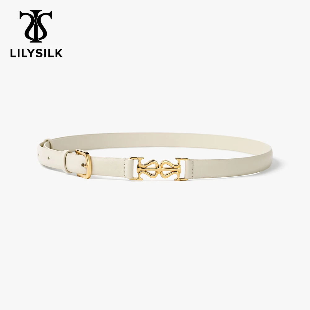 

LILYSILK Leather Skinny Cow Skin Belt With Logo 2023 New Elegant Accessories for All Occasions Mental Deco Free Shipping