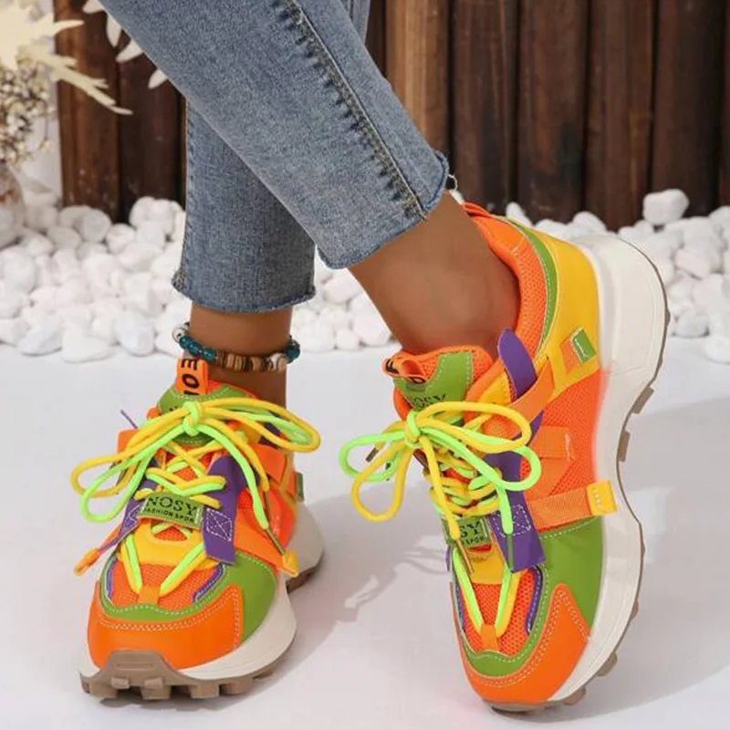 Air Mesh Women Summer Sneakers Soft Sole Shoes Letter Graphic Women Chunky Heel Fashion Sneaker Breathable Sneakers Woman Shoes