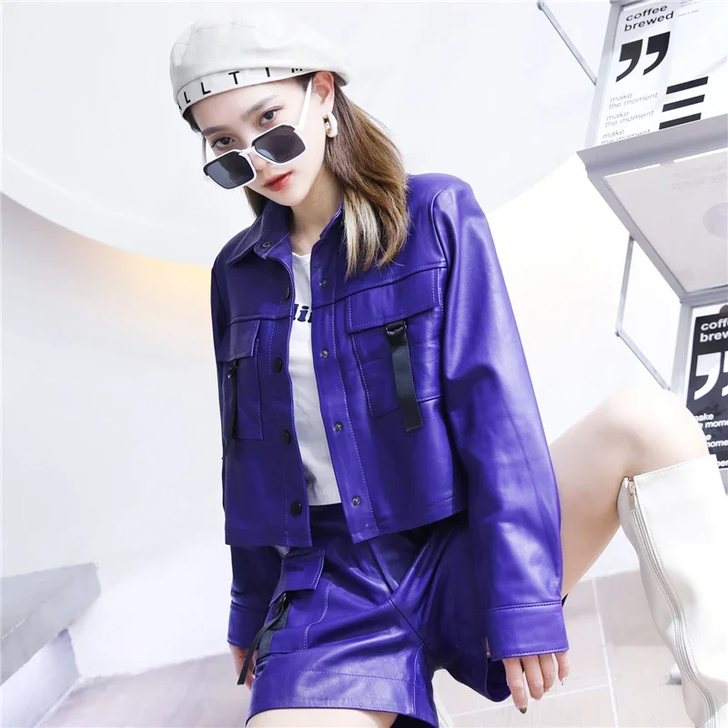 Женская Короткая кожаная куртка Tajiyane из 2023 натуральной овечьей кожи корейские