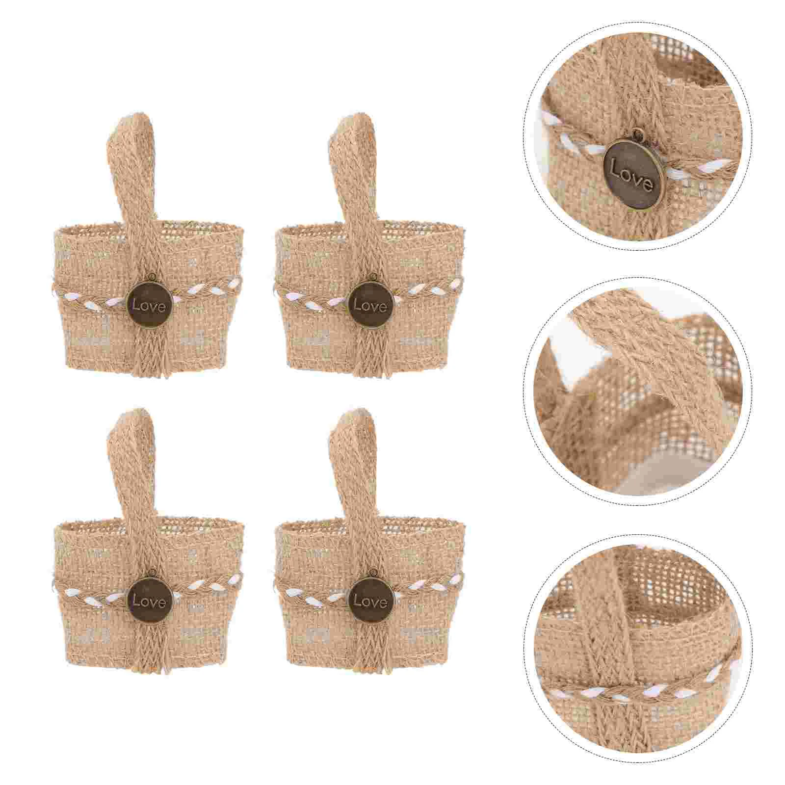 

4 Pcs Flower Girl Baskets Ring Bearer Weddings Wicker Gift Handles Woven Storage Lace Rustic