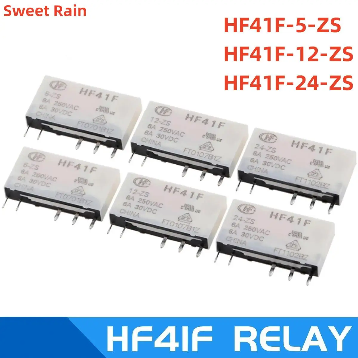 

10Pcs New HF relay HF41F-5-ZS HF41F-12-ZS HF41F-24-ZS HF41F 5V 12V 24V ZS Ultra thin power relay 5 Pin 6A 41F-1Z-C2-1 relay base