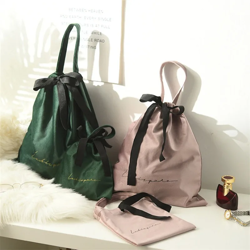 

Velvet Drawstring Pouch Storage Bags Pockets Hair Dryer Bag Wedding Souvenir Bag Skin-friendly Dutch Fleece Bow Tie for Cosmetic