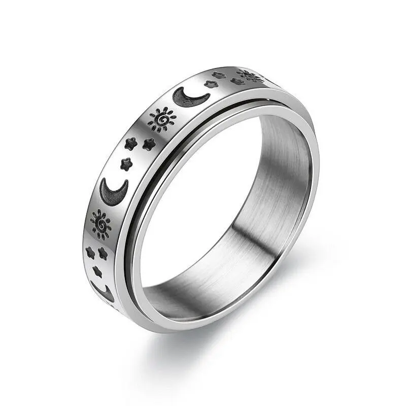 

New Arrive rotary titanium steel ring, European and American creative stress relief meditation stainless steel ring ring