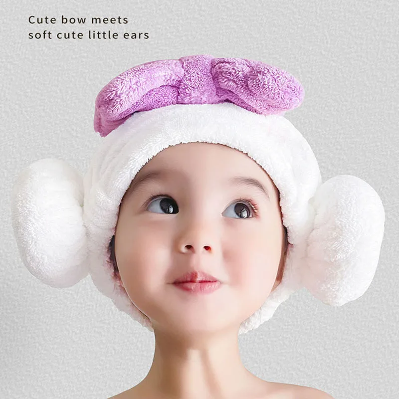 

Hair Drying Towel for Baby Girls Cute Bowknot Hair Towel Wrap Absorbent Quick Dry Kid Fashion Shower Caps Girls Dry Hair Cap