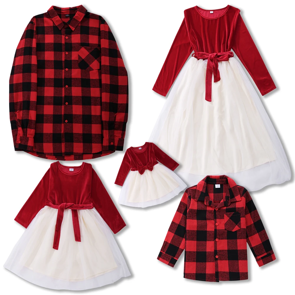 

Christmas 2022 New Year Costumes Mom Daughter Dress Dad Son Plaid Blouse Family Matching Outfits Family Look Party Wear Clothes