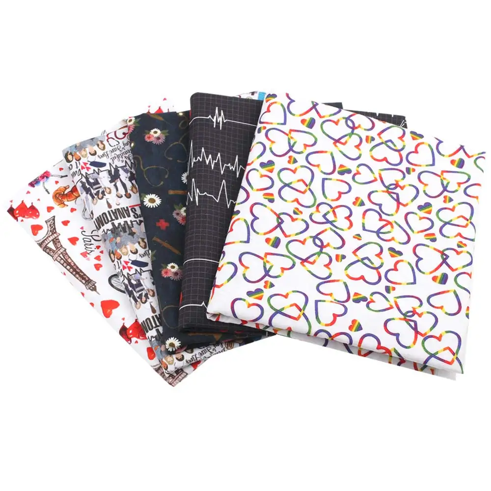 

100% Cotton Fabric ECG Heart Printed Cloth Sheets DIY Crafts Supplies Handmade Masks Dress Making Materials 45*145cm 1pc