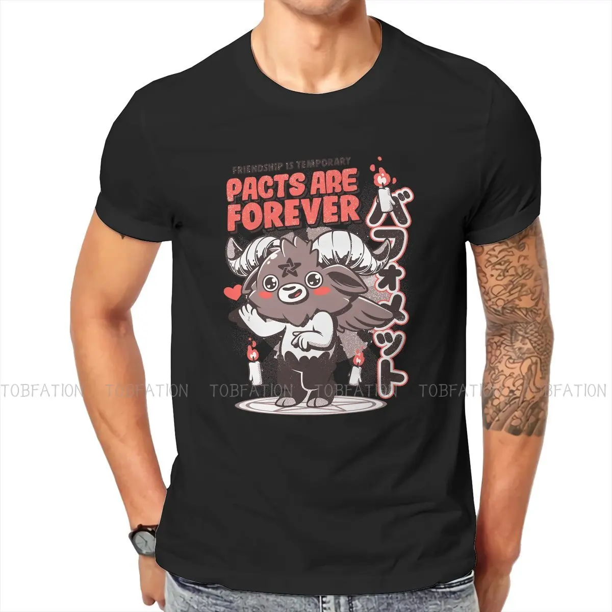 

Pacts Are Forever Man's TShirt Baphomet Satan Lucifer Crewneck Short Sleeve Fabric T Shirt Humor Top Quality Gift Idea