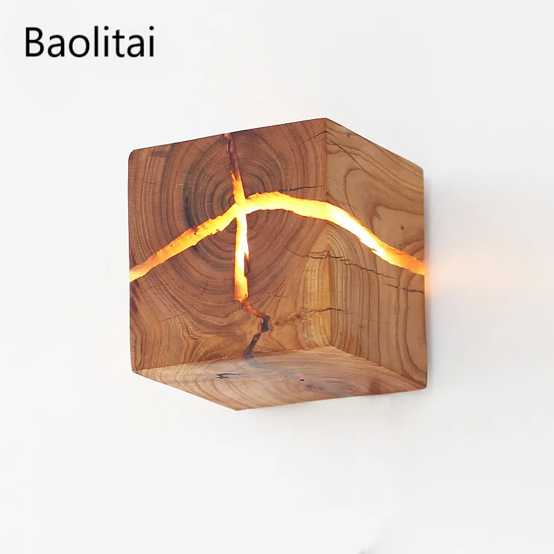 

Modern Wood Square Wall Lamp With Plug Switch Led G4 3W 220V Bedside Bedroom Aisle Corridor Hotel Bar Decorate Night Light