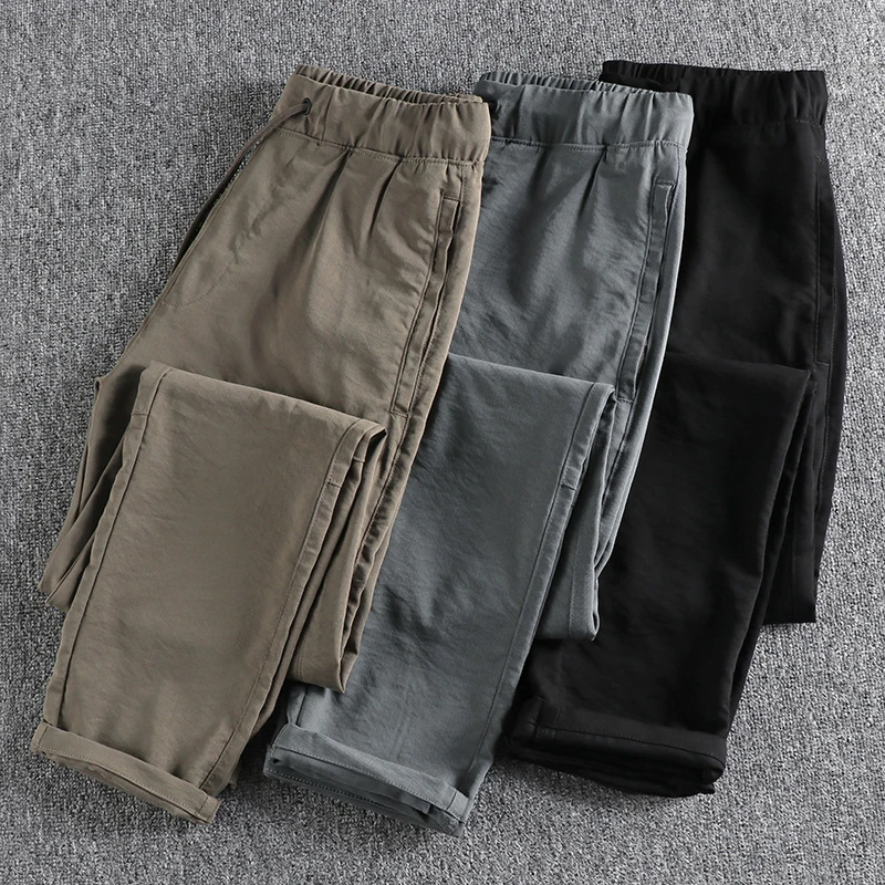 Повседневные мужские брюки Icecool на весну и лето, эластичные свободные спортивные брюки с кулиской, прямые брюки, джоггеры, простая мужская одежда