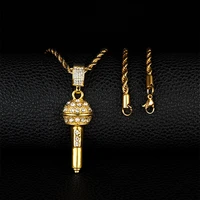 uodesign mens ice out chain necklace microphone pendant menwomen gold color rhinestone best friend hip hop jewelry