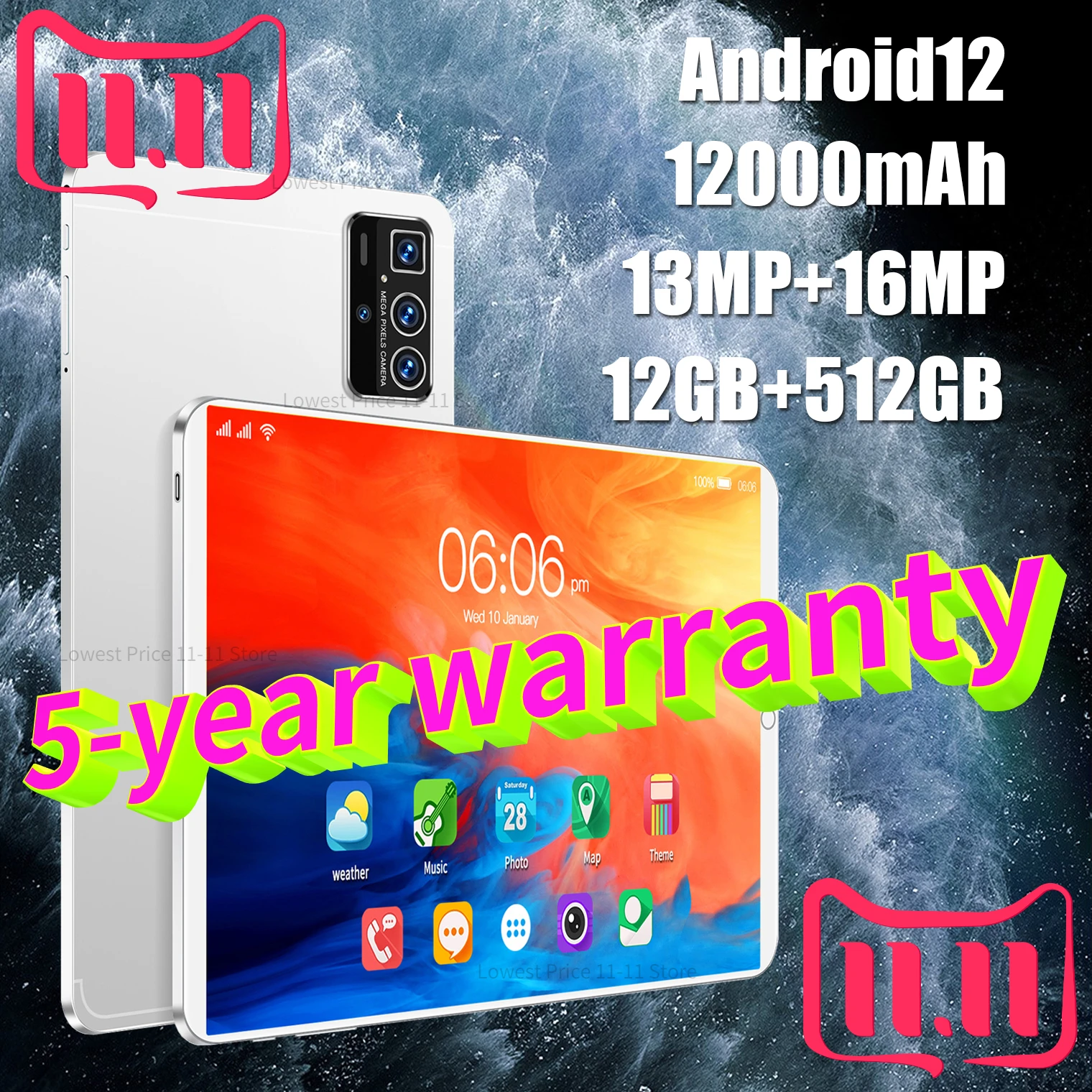 

2023 New Global Version 11 Inch Tablet Android12 16GB Ram 1T Rom Dual SIM 10 Core WPS GPS Bluetooth 5G Network GPS WPS Tablet PC