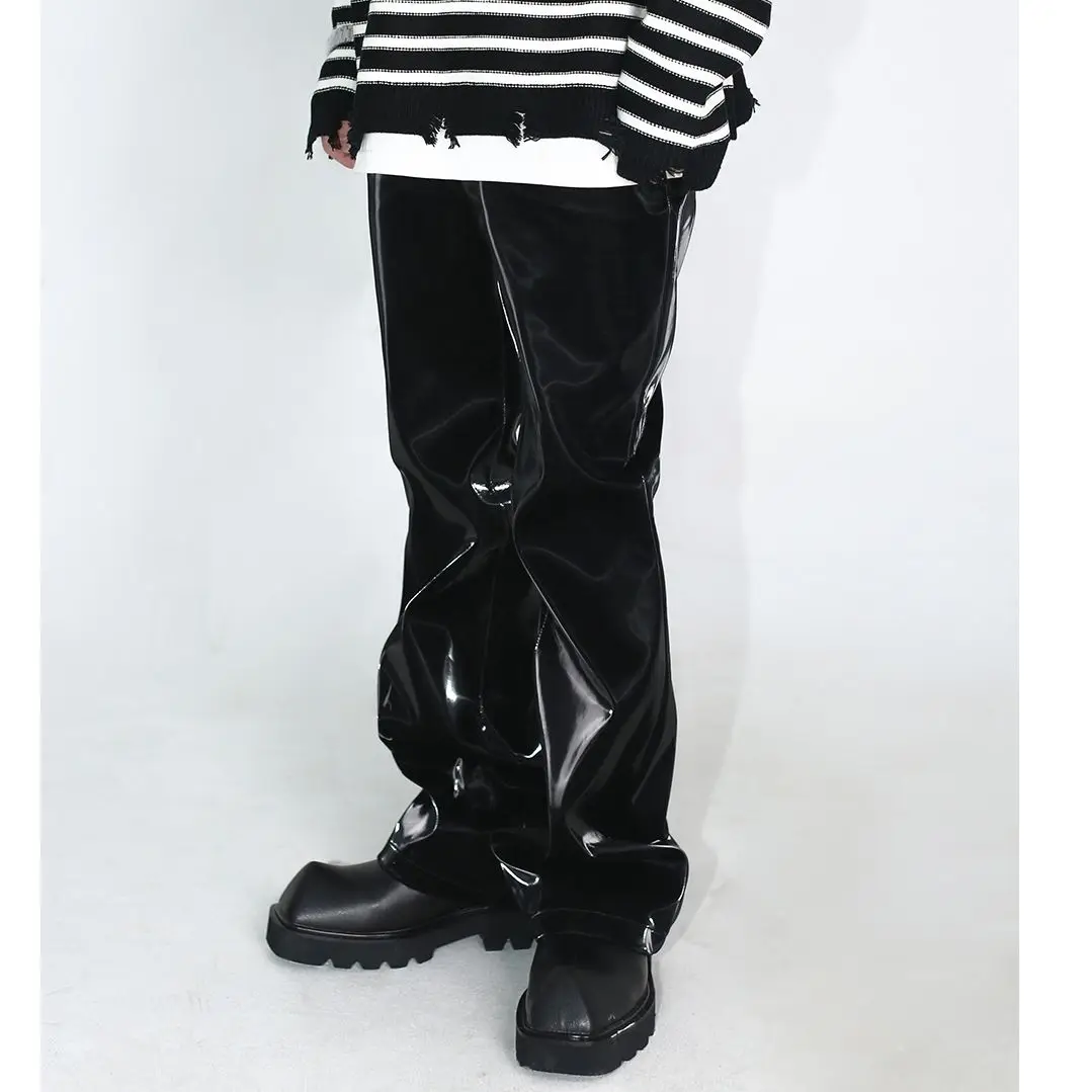 2023 Luxury Metalic Teachwear  Men trousers Faux Leather Pants Streetwear Y2K men's pants Trousers pantalon homme