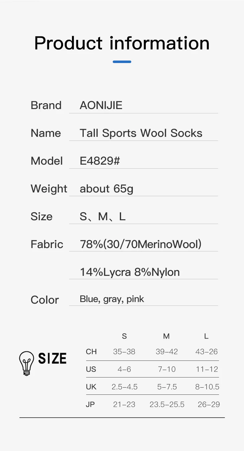 One Pair AONIJIE Women Men Sports Low Cut Socks Knee-High Thickened Wool Socks Winter Warm For Running Climbing Camping Hiking