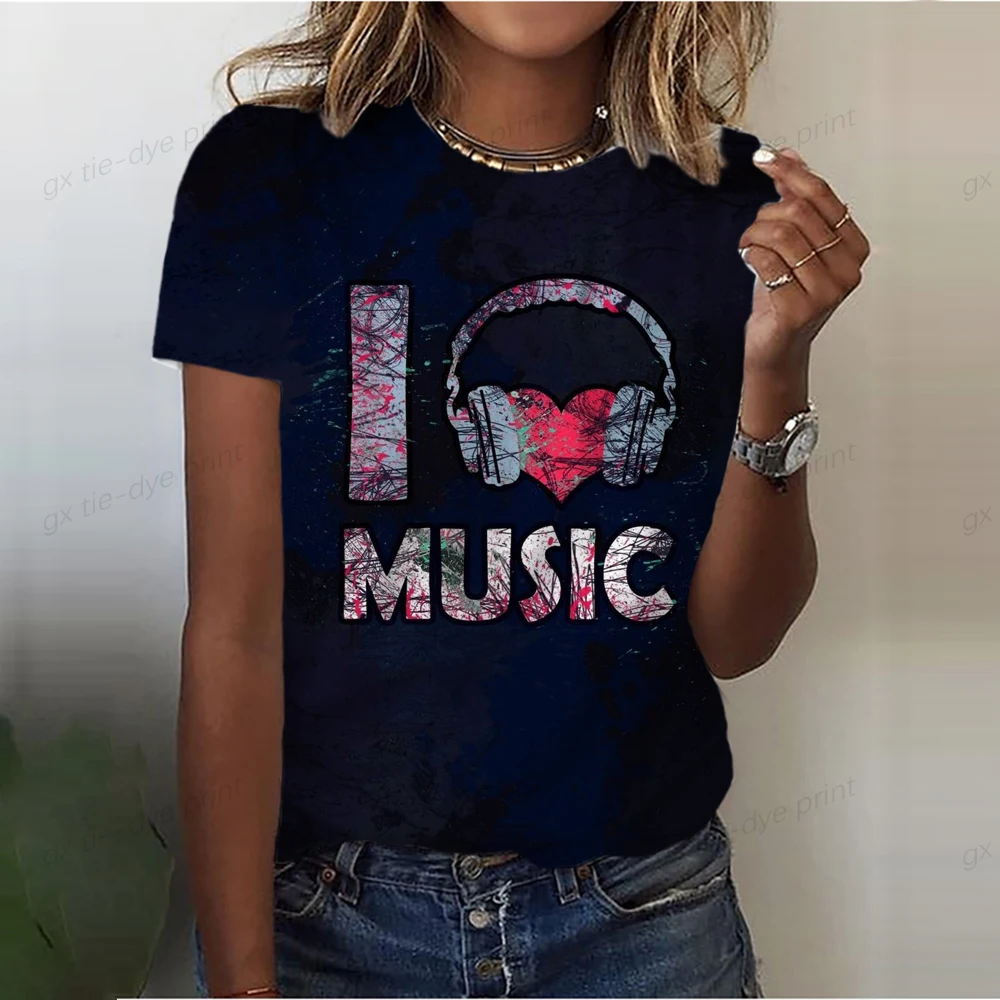 

Summer Women's T-shirts Top Short Sleeve I Love Music Letter Printing Ladies Shirt Harajuku Fashion O-neck Shirts Women Tees 5xl