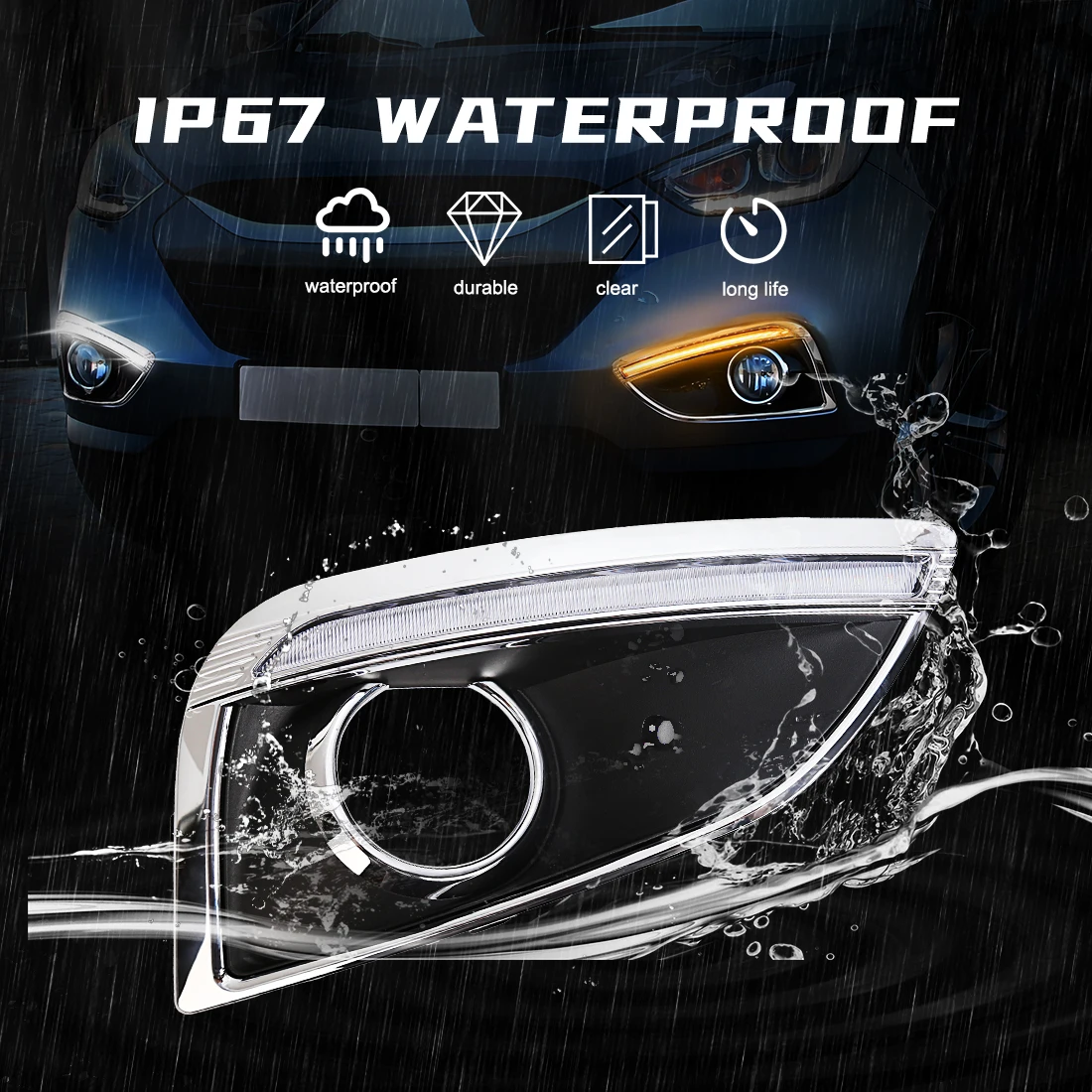 Фото Автомобильные светодиодные DRL дневные ходовые огни для Hyundai IX35 2010 2011 2012 2013, передние противотуманные фары, динамические указатели поворота №5