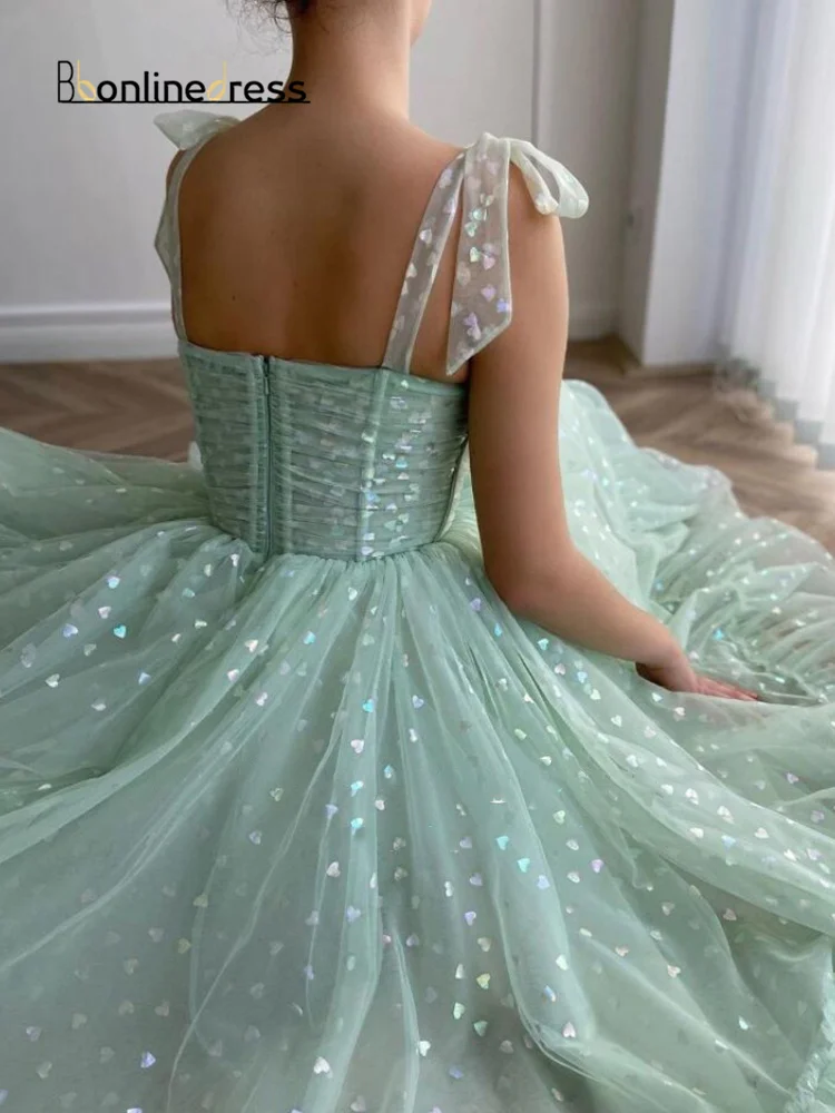Bbonlinedress платье на тонких бретельках для выпускного вечера с бантом зеленое