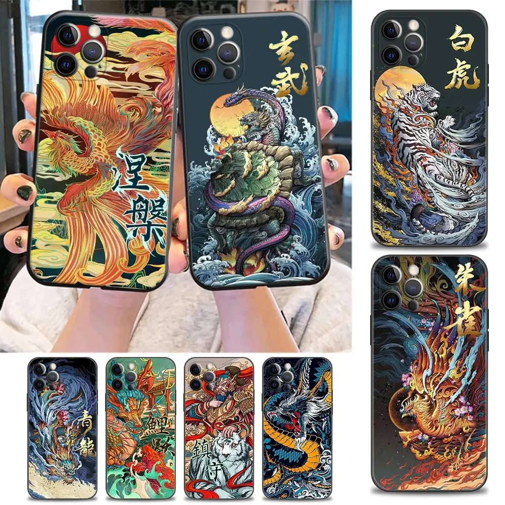 

Drawing Dragon Tiger Fish Birds Art Phone Case for iPhone 5 6 S 7 8 Plus SE 3 2020 2022 11 12 13 Pro Xs Max Mini XR Cases Fundas