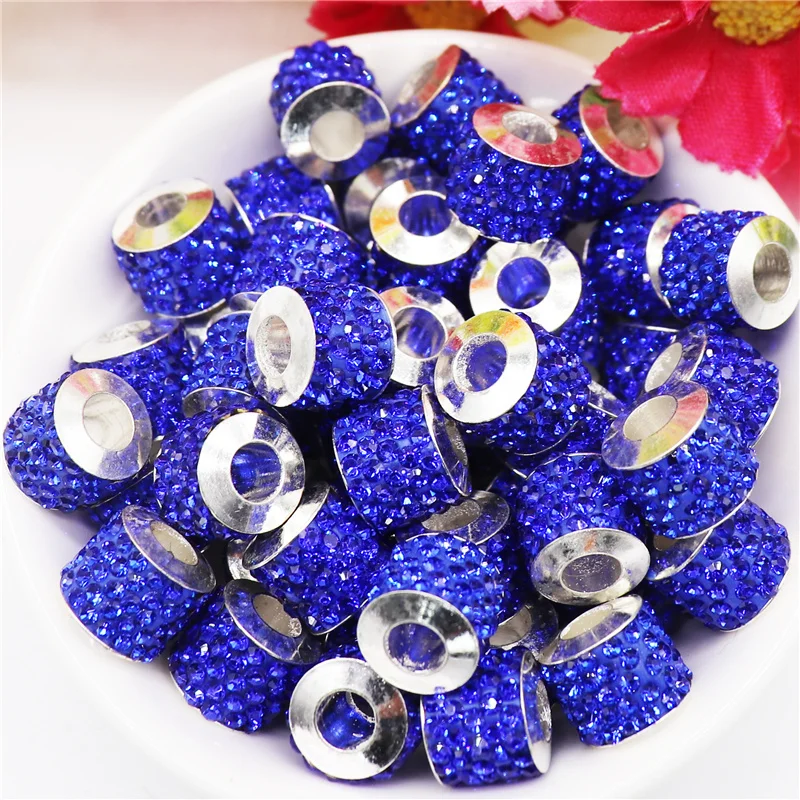 

20Pcs Large Hole European Beads with Pave Rhinestone Crystal Charm Spacer Beads for Bracelet Snake Chain Jewelry Making Craft