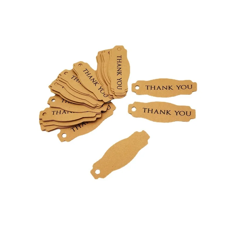 

50pcs/lot 7.5*2.8cm Kraft Paper Thankyou Small Tags Handmade Labels for Candy Boxes DIY Accessories Materia Gift Card Decoration
