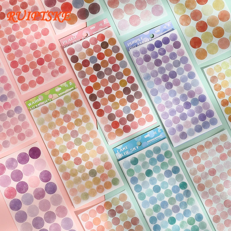 

RUIPTSKE 6 Sheets/Pack Colorful Round Dot Sticker Self Adhesive DIY Decorative Material Notebook Hand Account School Supplies
