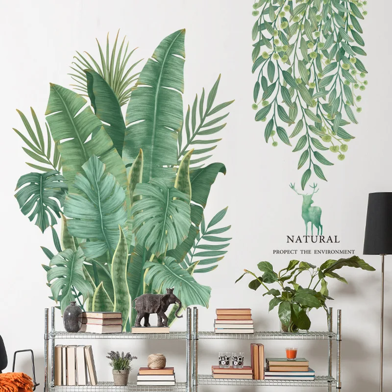 

Banana Leaf Plant Wall Stickers for Bedroom Living Room Home Decoration PVC Wallpapers Self-Adhesive Artistic Decals Mural